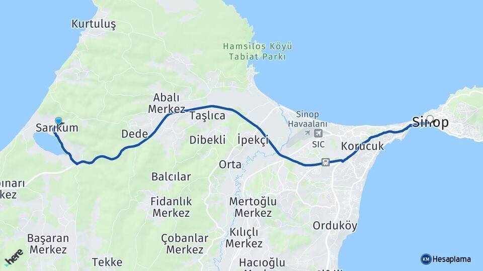 Sarıkum Sinop Arası Kaç Km - Yol Tarifi