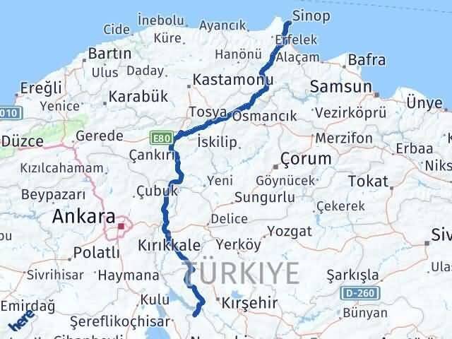 Sinop Sarıyahşi Aksaray Arası Kaç Km - Yol Haritası