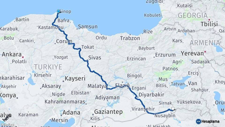 Sinop Silopi Şırnak Arası Kaç Km - Yol Haritası