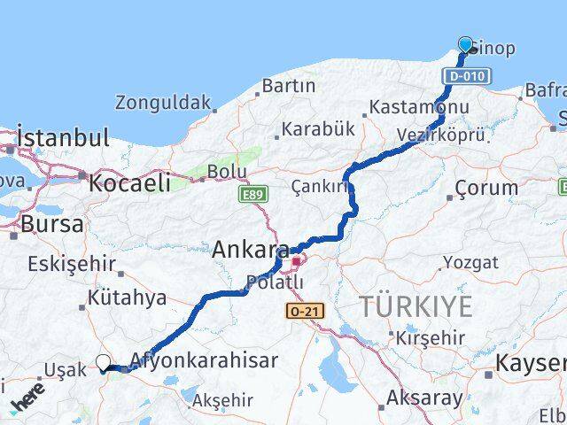 Sinop Sinanpaşa Afyonkarahisar Arası Kaç Km - Yol Haritası