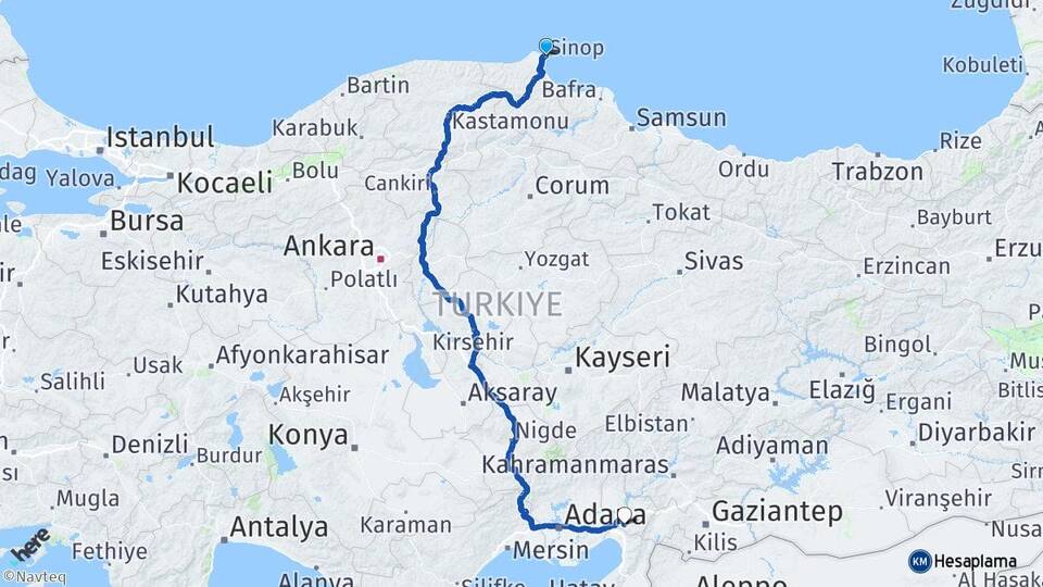 Sinop Sinop Havalimanı Arası Kaç Km - Yol Haritası