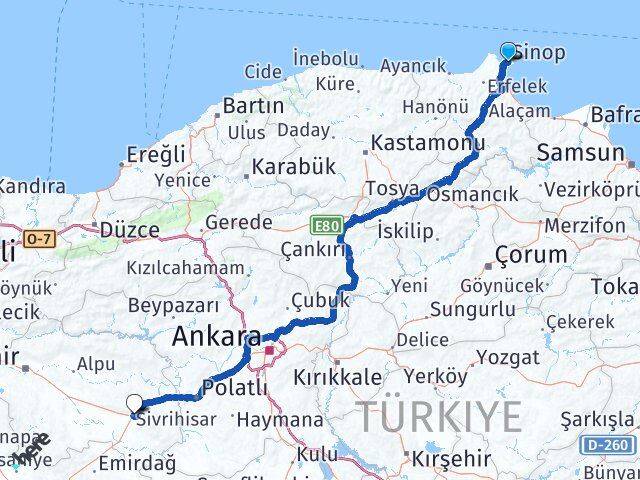 Sinop Sivrihisar Eskişehir Arası Kaç Km - Yol Haritası