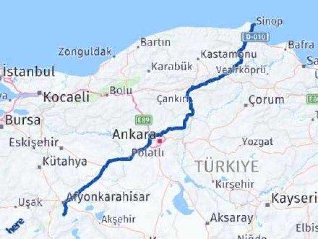 Sinop Şuhut Afyonkarahisar Arası Kaç Km - Yol Haritası