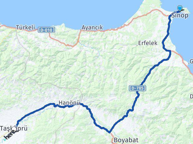 Sinop Taşköprü Kastamonu Arası Kaç Km - Yol Haritası