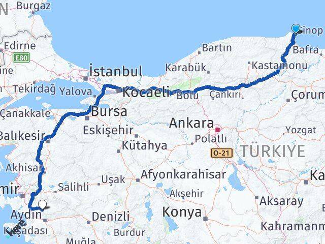 Sinop Tire İzmir Arası Kaç Km - Yol Haritası