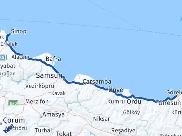 Sinop Tirebolu Giresun Arası Kaç Km - Yol Haritası