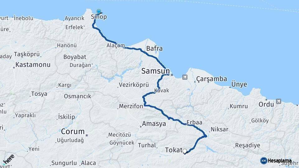 Sinop Tokat Arası Kaç Km - Yol Haritası