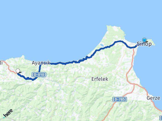 Sinop Topağaç Ayancık Arası Kaç Km - Yol Haritası