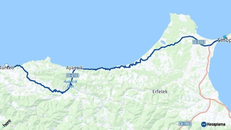 Sinop Türkeli Arası Kaç Km - Yol Haritası