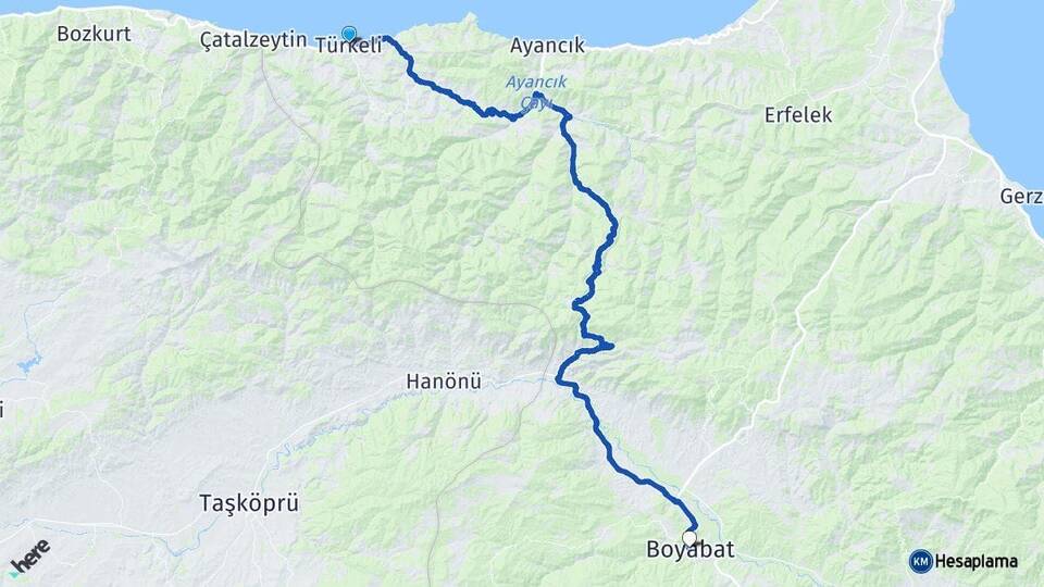 Sinop Türkeli Boyabat Arası Kaç Km - Yol Haritası