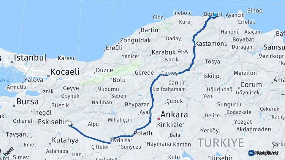 Sinop Türkeli Eskişehir Arası Kaç Km - Yol Haritası