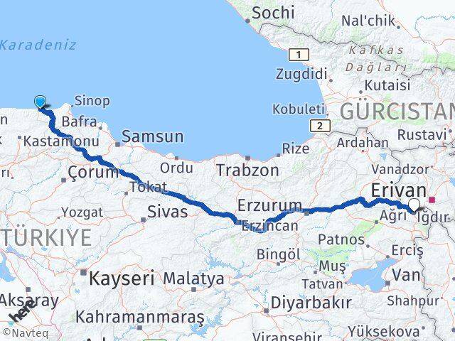 Sinop Türkeli Iğdır Arası Kaç Km - Yol Haritası