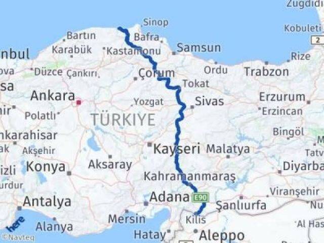 Sinop Türkeli Kilis Arası Kaç Km - Yol Haritası