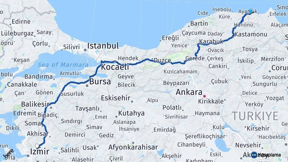 Sinop Türkeli Manisa Arası Kaç Km - Yol Haritası