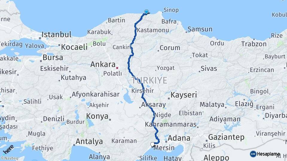 Sinop Türkeli Mersin Arası Kaç Km - Yol Haritası
