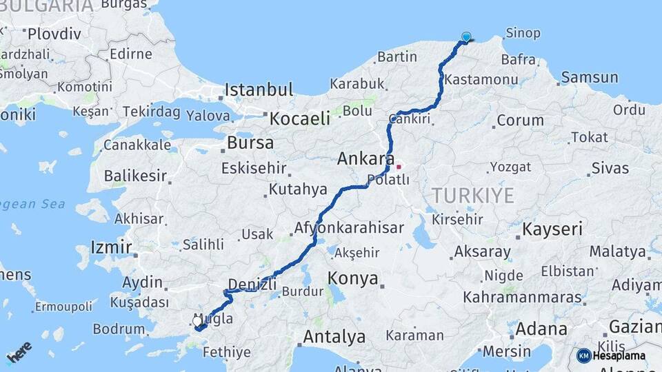 Sinop Türkeli Muğla Arası Kaç Km - Yol Haritası