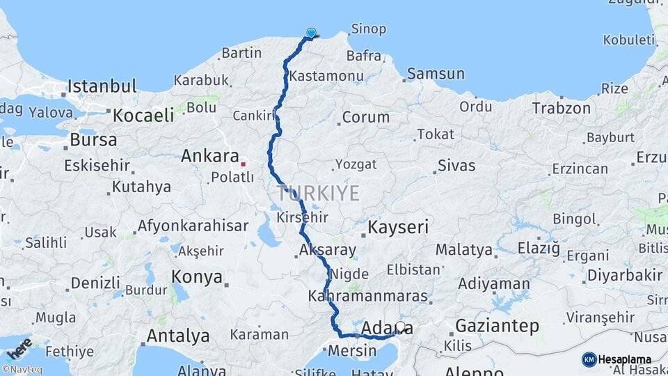 Sinop Türkeli Osmaniye Arası Kaç Km - Yol Haritası