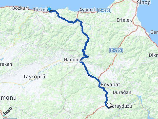 Sinop Türkeli Saraydüzü Arası Kaç Km - Yol Haritası