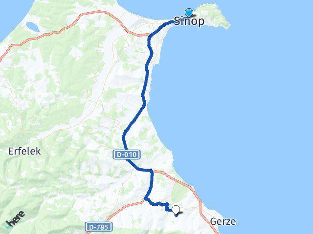 Sinop Türkmenlioğlu Gerze Arası Kaç Km - Yol Haritası