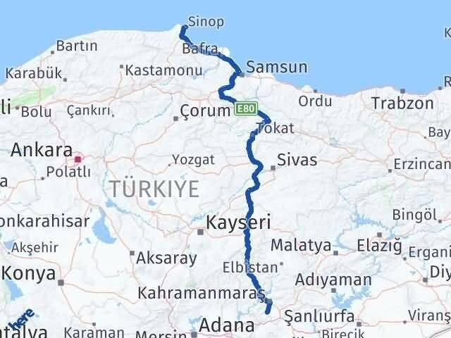 Sinop Türkoğlu Kahramanmaraş Arası Kaç Km - Yol Haritası