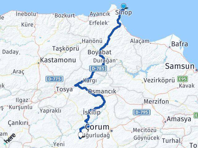 Sinop Uğurludağ Çorum Arası Kaç Km - Yol Haritası
