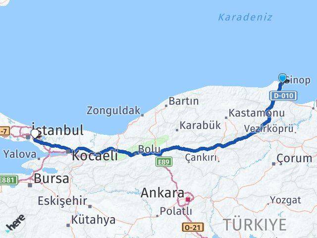 Sinop Ümraniye İstanbul Arası Kaç Km - Yol Haritası