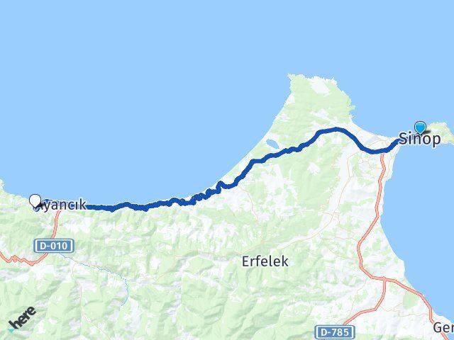 Sinop Ünlüce Ayancık Arası Kaç Km - Yol Haritası