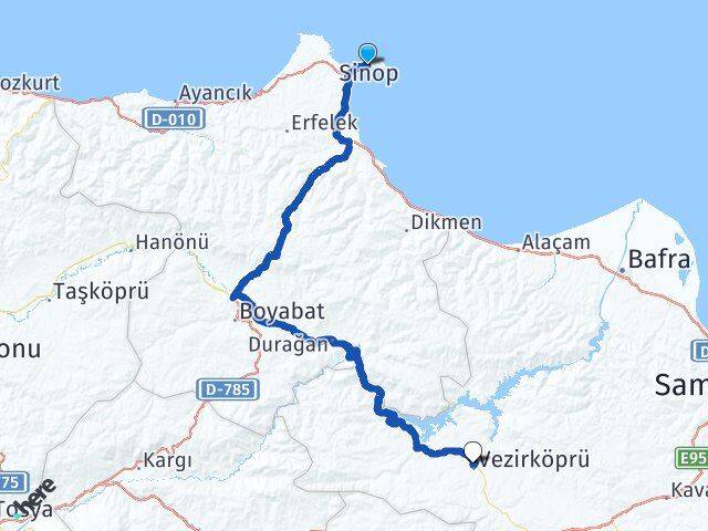 Sinop Vezirköprü Samsun Arası Kaç Km - Yol Haritası