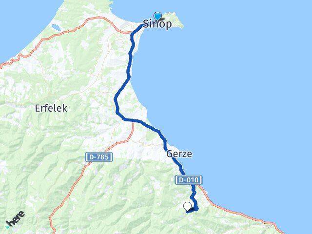 Sinop Yenikent Gerze Arası Kaç Km - Yol Haritası