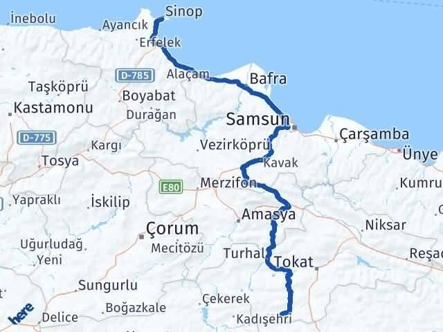Sinop Yeşilyurt Tokat Arası Kaç Km - Yol Haritası