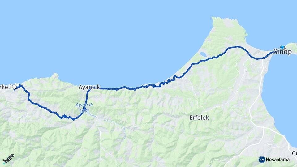 Sinop Yusuflu Türkeli Arası Kaç Km - Yol Haritası