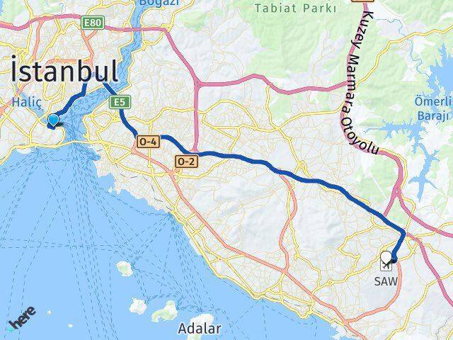 Sirkeci Harem Vapur İskelesi Sabiha Gökçen Havalimanı Arası Kaç Km - Yol Tarifi