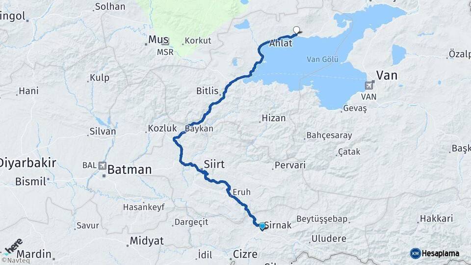 Şırnak Adilcevaz Bitlis Arası Kaç Km - Yol Haritası