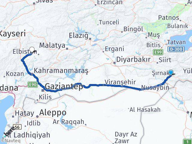 Şırnak Afşin Kahramanmaraş Arası Kaç Km - Yol Haritası