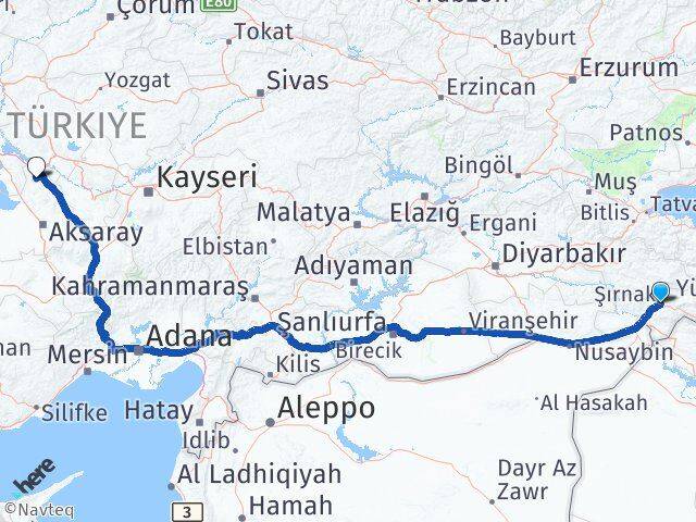 Şırnak Ağaçören Aksaray Arası Kaç Km - Yol Haritası