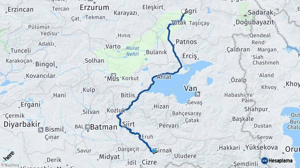 Şırnak Ağrı Arası Kaç Km - Yol Haritası
