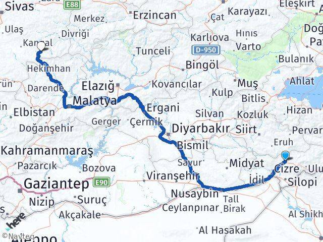 Şırnak Akçakale Kangal Sivas Arası Kaç Km - Yol Haritası