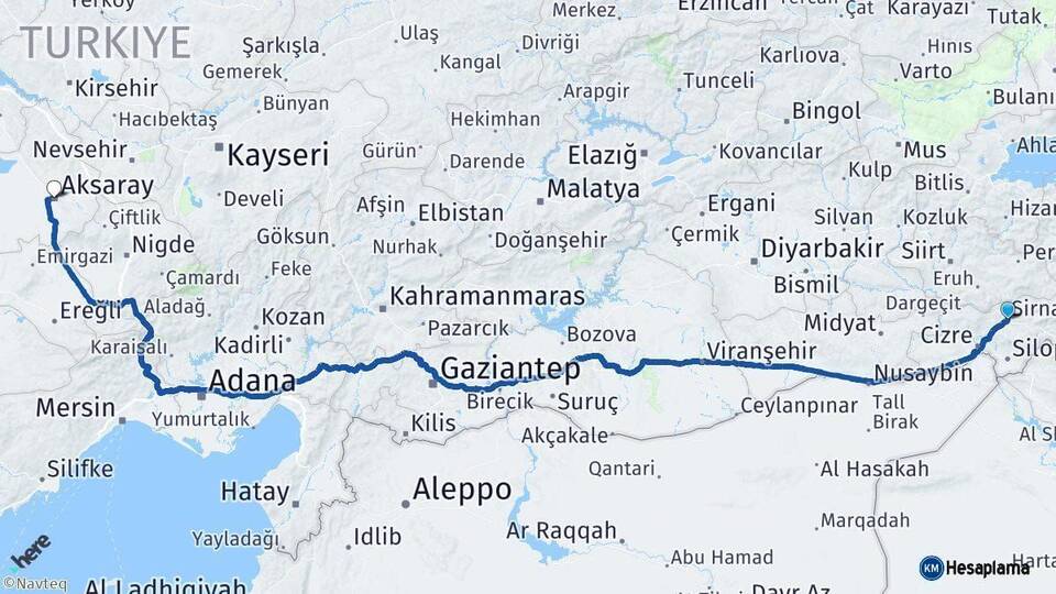 Şırnak Aksaray Arası Kaç Km - Yol Haritası
