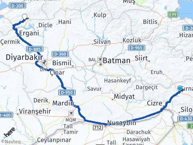 Şırnak Alacakaya Elazığ Arası Kaç Km - Yol Haritası