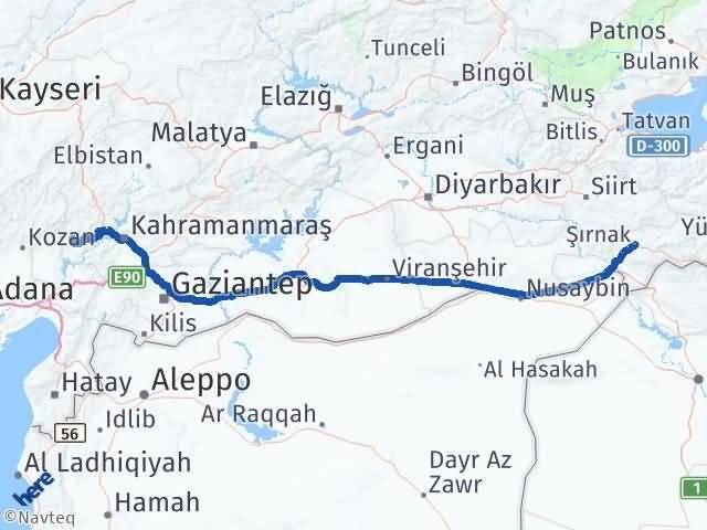 Şırnak Andırın Kahramanmaraş Arası Kaç Km - Yol Haritası
