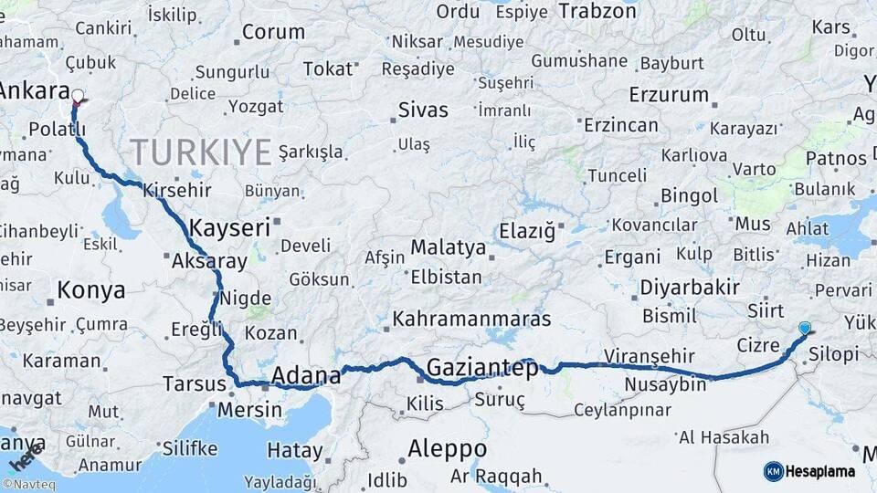 Şırnak Ankara Arası Kaç Km - Yol Haritası