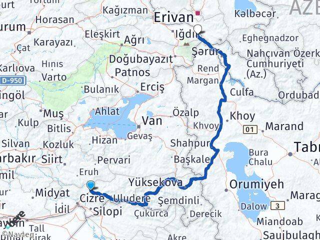 Şırnak Aralık Iğdır Arası Kaç Km - Yol Haritası