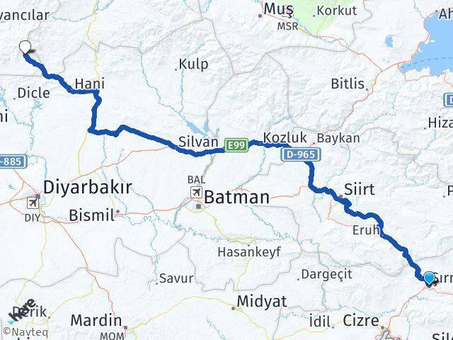Şırnak Arıcak Elazığ Arası Kaç Km - Yol Haritası