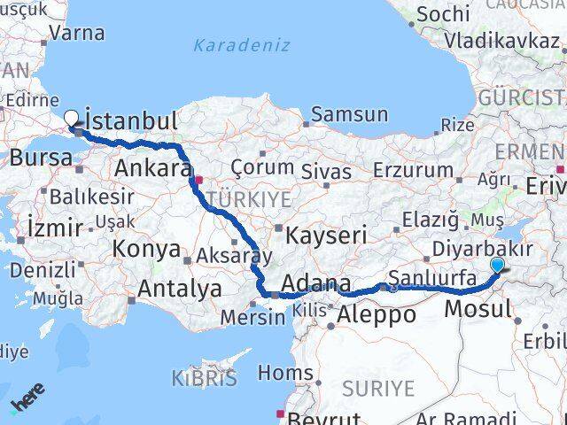 Şırnak Arnavutköy İstanbul Arası Kaç Km - Yol Haritası