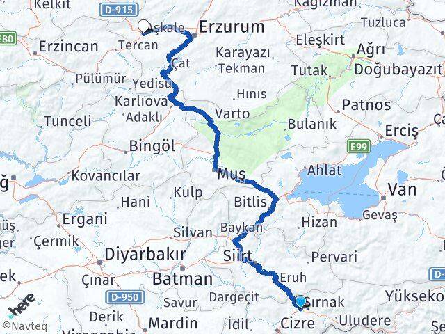 Şırnak Aşkale Erzurum Arası Kaç Km - Yol Haritası