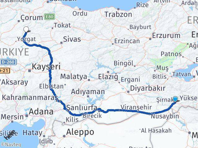 Şırnak Aydıncık Yozgat Arası Kaç Km - Yol Haritası