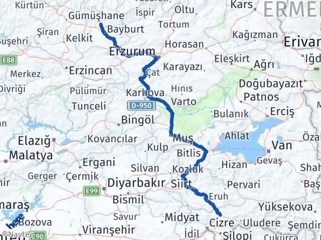 Şırnak Aydıntepe Bayburt Arası Kaç Km - Yol Haritası