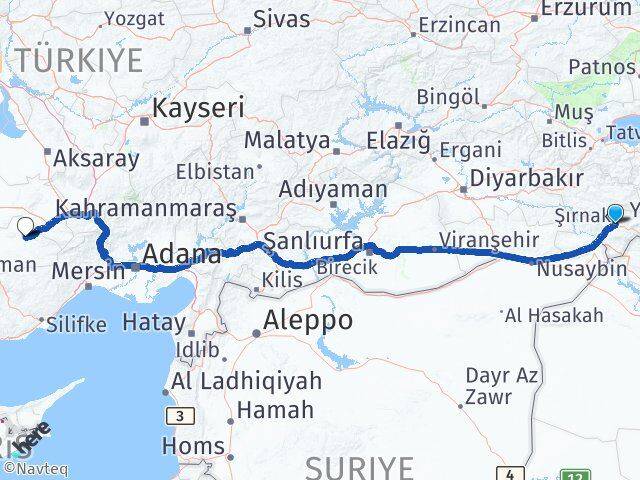 Şırnak Ayrancı Karaman Arası Kaç Km - Yol Haritası