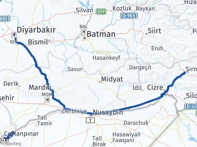 Şırnak Bağlar Diyarbakır Arası Kaç Km - Yol Haritası