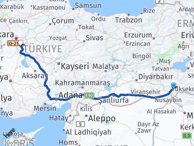 Şırnak Bala Ankara Arası Kaç Km - Yol Haritası